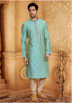 Pale Blue Color Silk And Poly Fabric Kurta Set